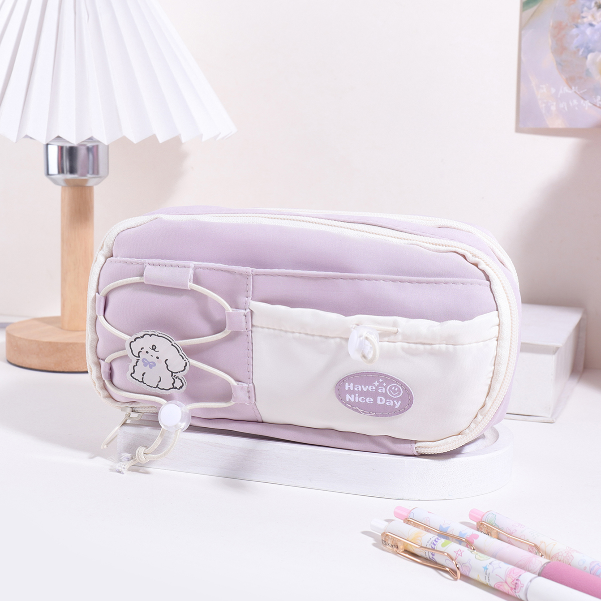 Case With Pencil Holder - 9 Layers Large Capacity Drawstring Pencil